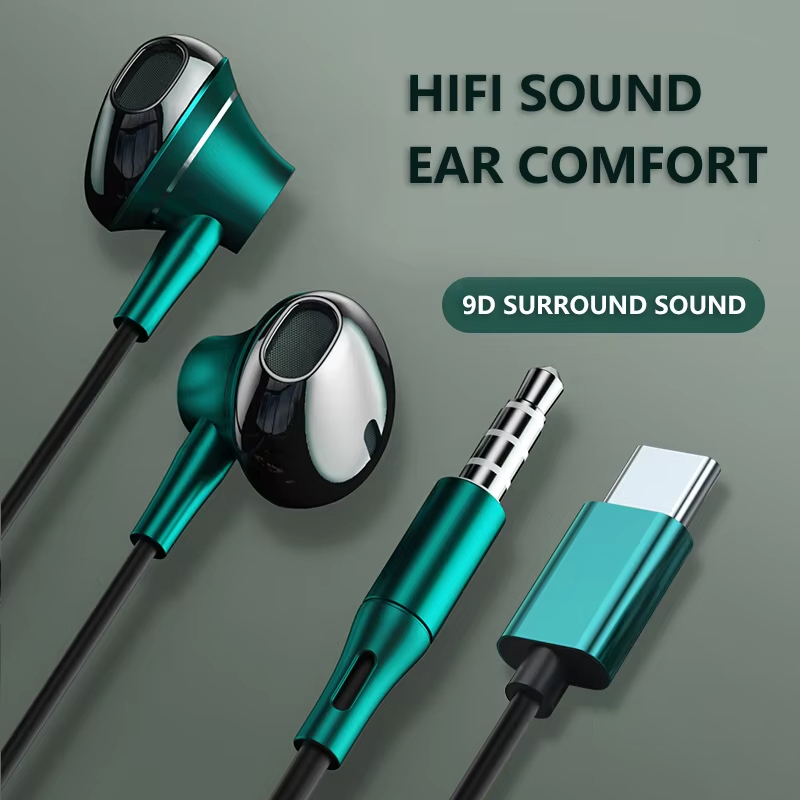 Type C Wired Earphones With Mic - 9D باس ستيريو نوع C وسماعات