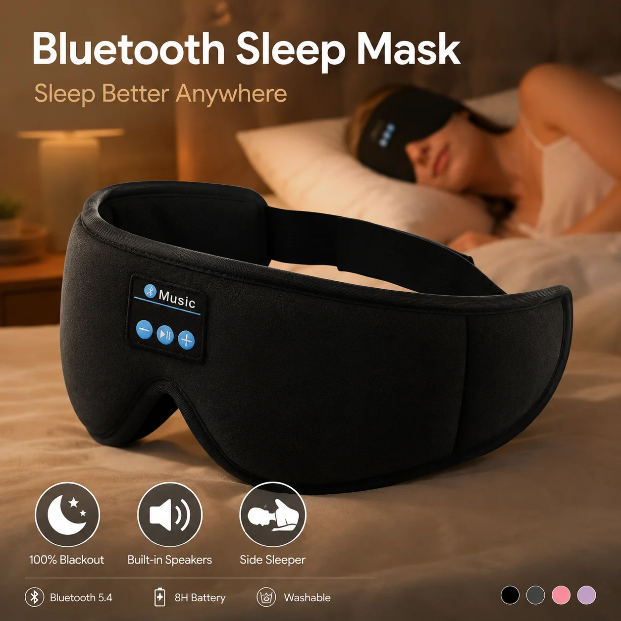 Sleep Mask Headphones Bluetooth - سماعات نوم لاسلكية مع قناع للعين،