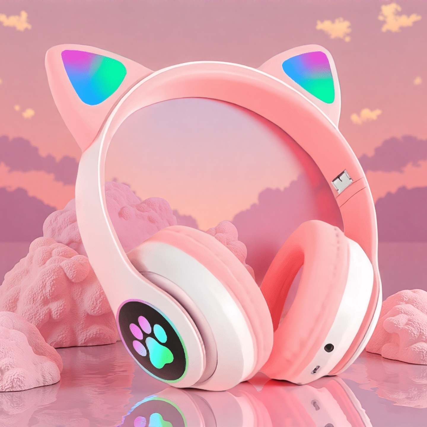 Cat Ear Bluetooth Headset Led - جديد ضوء فلاش لطيف آذان القط