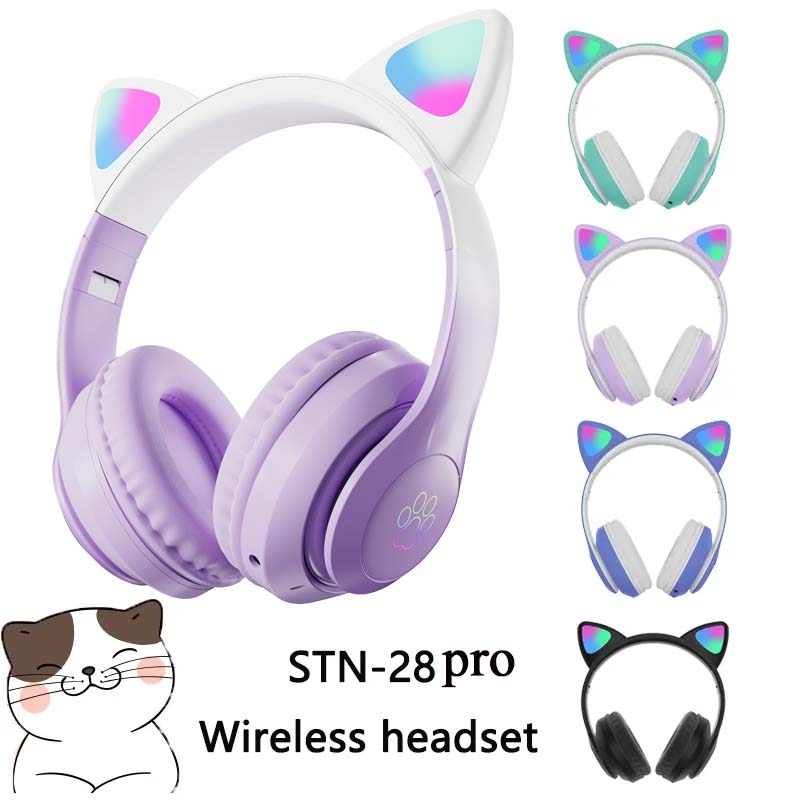 أحدث سماعات رأس لاسلكية STN-28 - مراجعة Cat Ear Bluetooth Headset Led وسعره