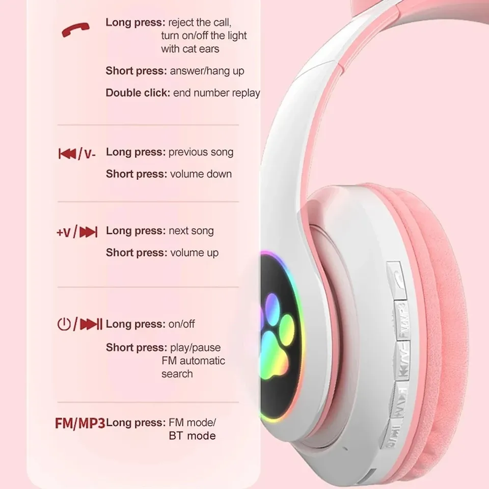 أحدث سماعات رأس لاسلكية STN-28 - مراجعة Cat Ear Bluetooth Headset Led وسعره
