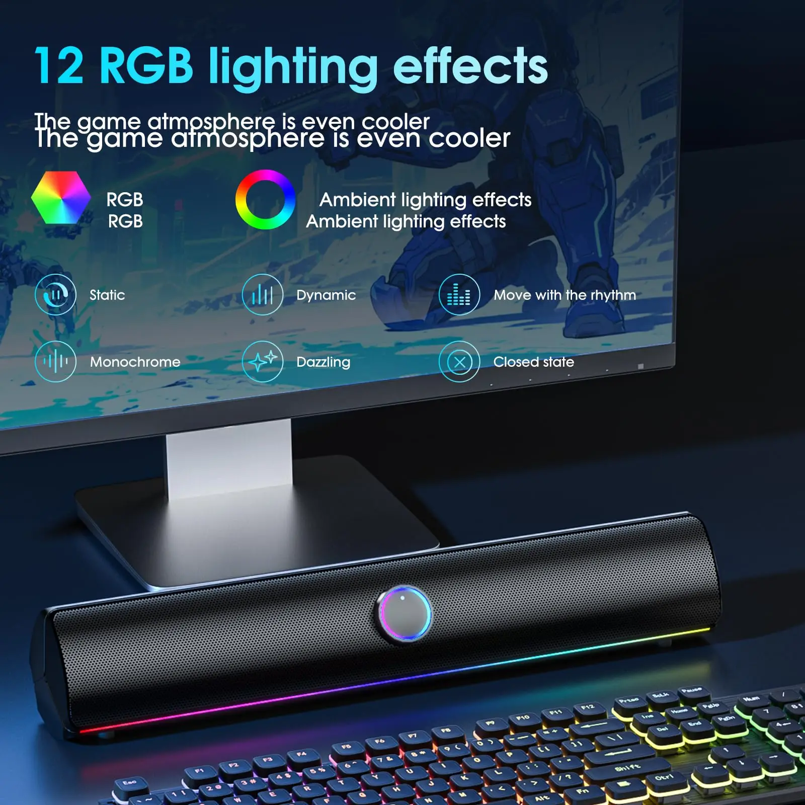 مكبر صوت للألعاب، سماعة بلوتوث - مراجعة Rgb Computer Soundbar For Pc وسعره