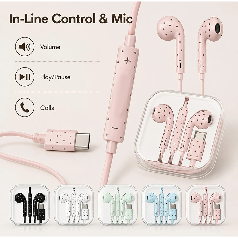 سماعات أذن من النوع C بنمط نقا - مراجعة Type C Wired Earphones With Mic وسعره
