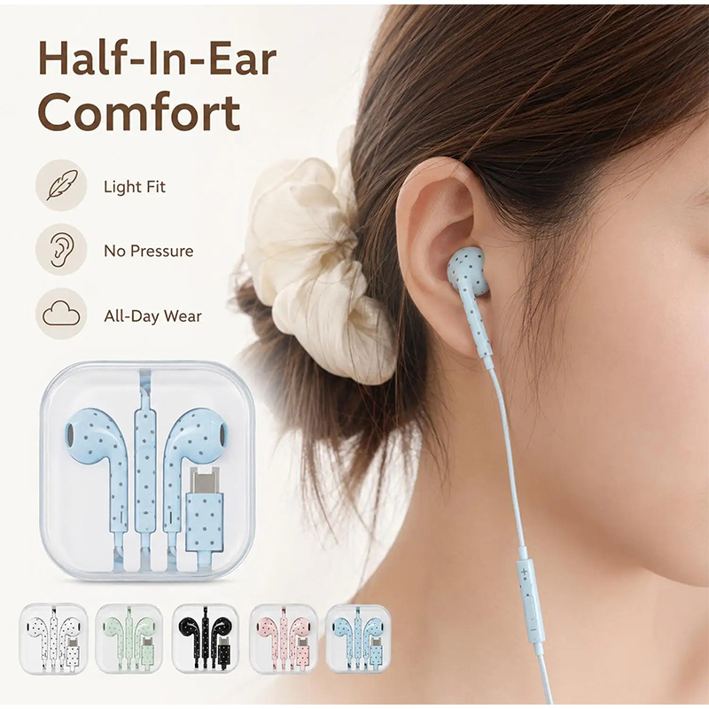 سماعات أذن من النوع C بنمط نقا - مراجعة Type C Wired Earphones With Mic وسعره