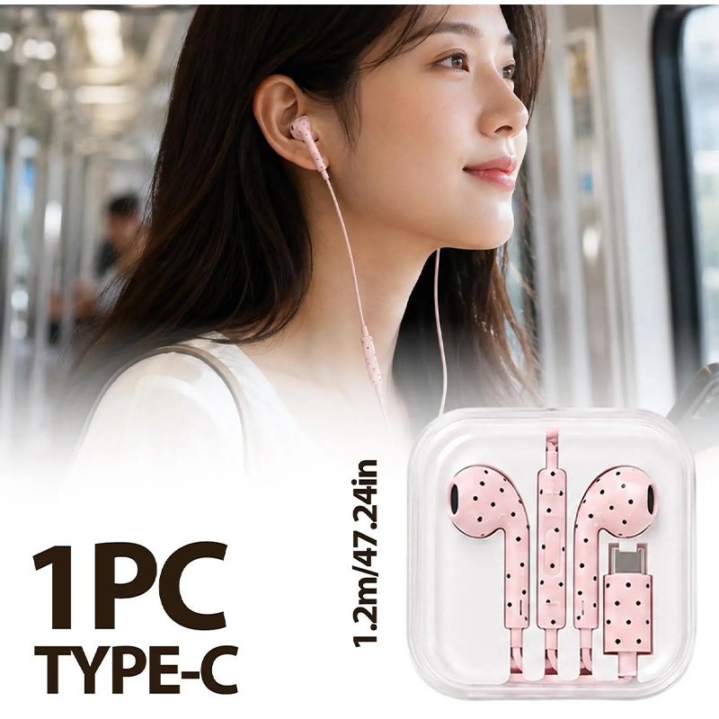 سماعات أذن من النوع C بنمط نقا - مراجعة Type C Wired Earphones With Mic وسعره