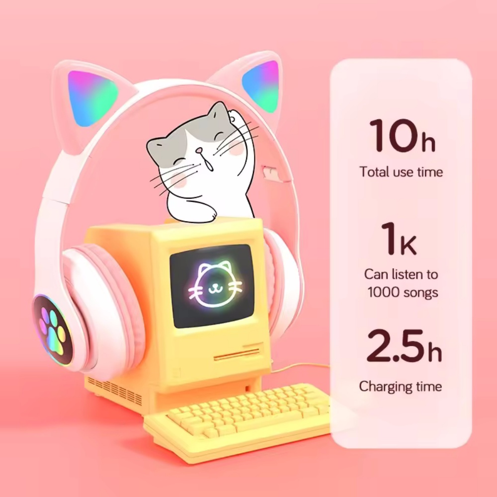 سماعات رأس لاسلكية بتصميم آذان - مراجعة Cat Ear Bluetooth Headset Led وسعره