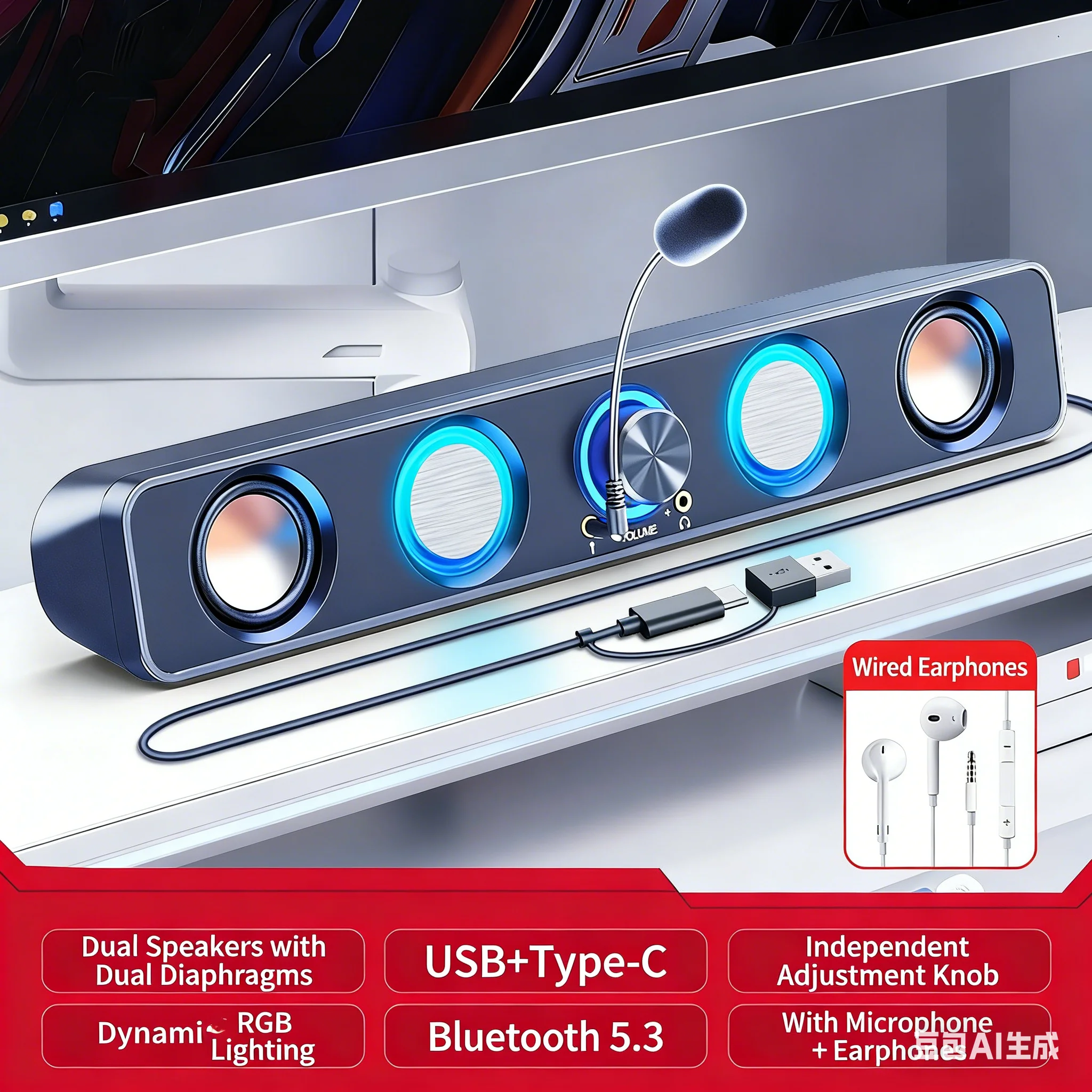 مكبر صوت للألعاب بتقنية RGB 2. - مراجعة Rgb Computer Soundbar For Pc وسعره