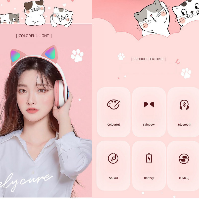 سماعات آذان القط ضوء فلاش لاسل - مراجعة Cat Ear Bluetooth Headset Led وسعره