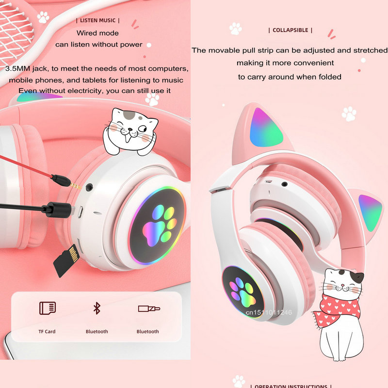 سماعات آذان القط ضوء فلاش لاسل - مراجعة Cat Ear Bluetooth Headset Led وسعره