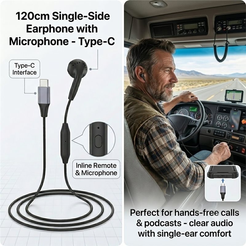 سماعة أذن واحدة من نوع DT75BG  - مراجعة Type C Wired Earphones With Mic وسعره